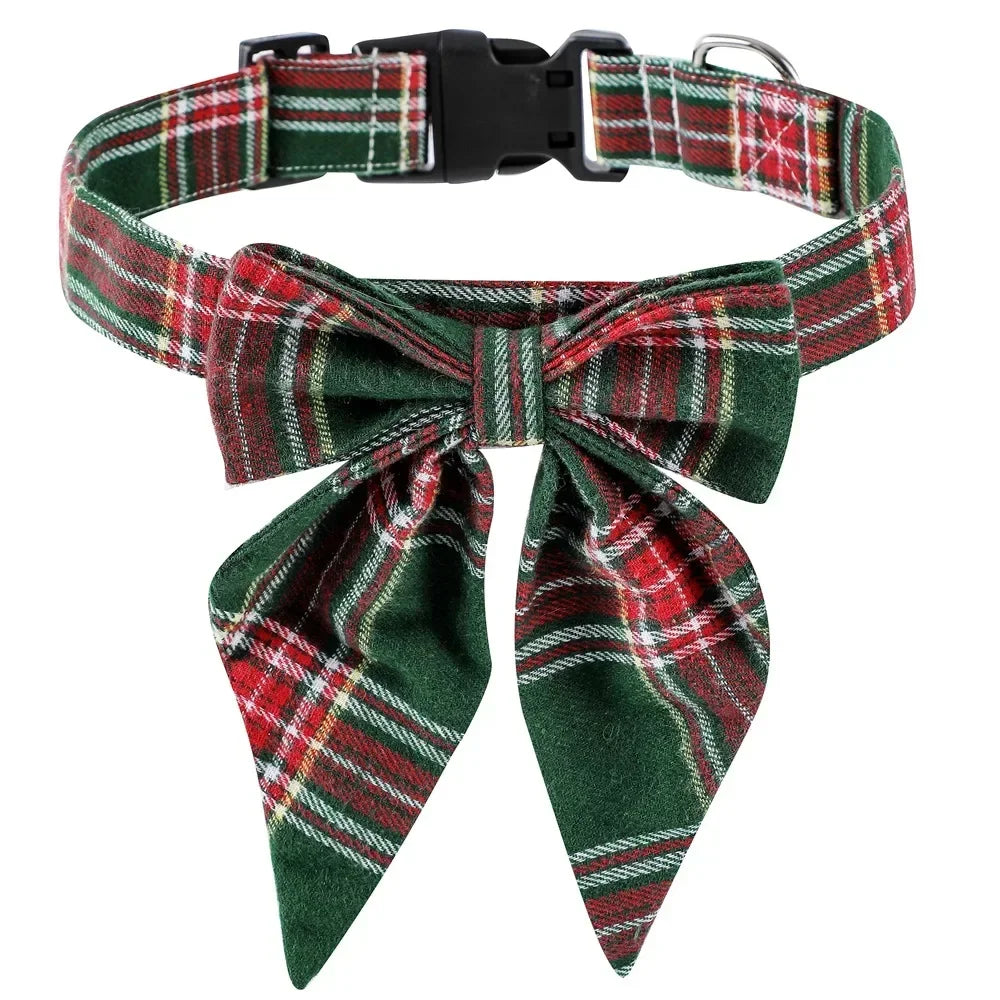 Cotton Christmas Snowflake Bow Dog Collars