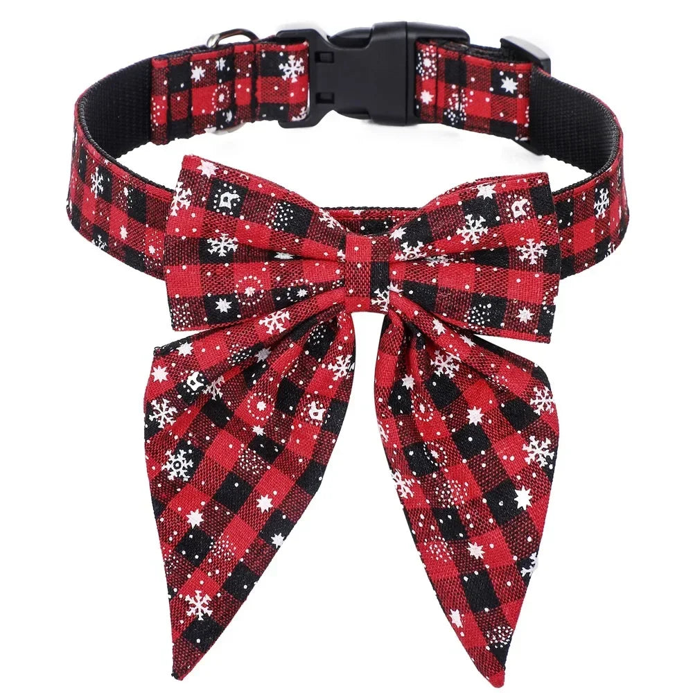 Cotton Christmas Snowflake Bow Dog Collars