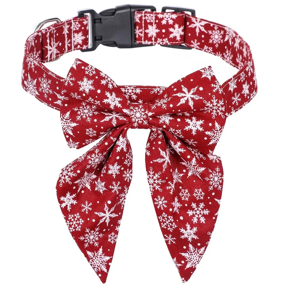 Cotton Christmas Snowflake Bow Dog Collars