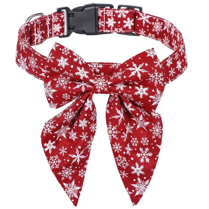 Cotton Christmas Snowflake Bow Dog Collars