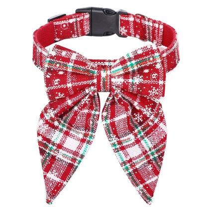 Cotton Christmas Snowflake Bow Dog Collars