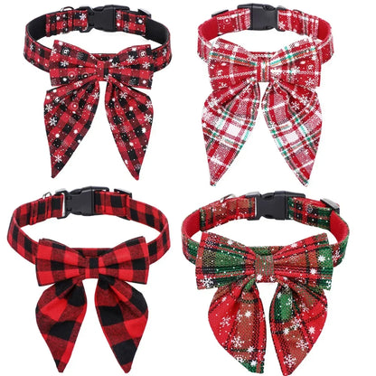 Cotton Christmas Snowflake Bow Dog Collars